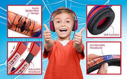 Spiderman Headphones for Kids with 3.5mm Jack, Wired Headphones for School | Adjustable Headband - color: Spiderman