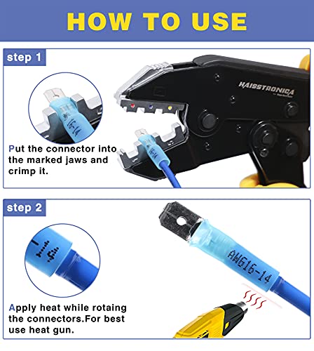 haisstronica 260PCS Heat Shrink Spade Connectors, 22-10 AWG, Male/Female | Quick Disconnect Wire Connectors for Automotive, Watercraft & Electronics, 3:1 Adhesive-Lined Crimp Terminals - size: AWG 22-10, style: Male&Female Kit 260PCS