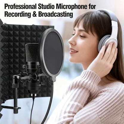 Microphone Isolation Shield, Foam Protection with Pop Filter, Tripod Stand, Foldable Design