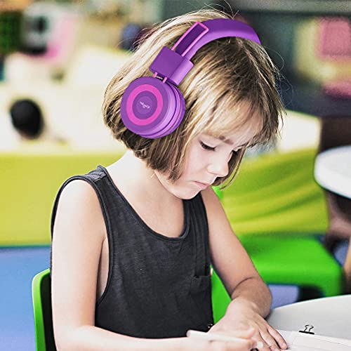 ELECDER i37 Kids Headphones for School Children Girls Boys Teens, Purple | Foldable Adjustable Lightweight, 3.5mm Audio Jack On Ear Headphones for Smartphones Chromebook Computer PC Tablets Travel - color: Purple/Red