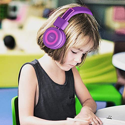ELECDER i37 Kids Headphones for School Children Girls Boys Teens, Purple | Foldable Adjustable Lightweight, 3.5mm Audio Jack On Ear Headphones for Smartphones Chromebook Computer PC Tablets Travel - color: Purple/Red