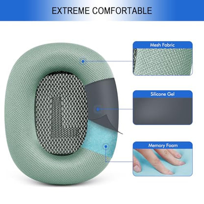 Ear Cushions for Apple AirPods Max - Mesh Fabric Ear Cups Cover Replacement | G GVOEARS Upgraded Ear Pads for Air Pods Max 1&2 Headphones (Green) - color: Green
