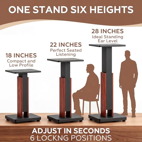 2 Pcs Height Adjustable Speaker Stands 18 to 28 Inches Heavy Duty 50 Lbs Wood Vinyl Record Player Stands Pair for Studio Housewarming Home Decoration