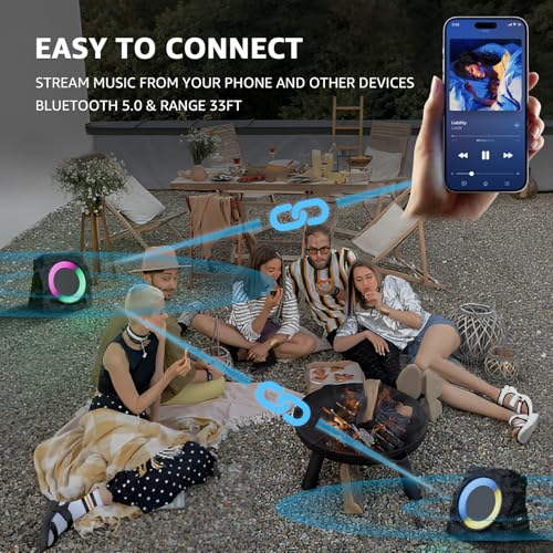 2-Pack Solar Powered Rock Speakers Outdoor Water-Resistant with Lights | 3 Mode Lights Pair Function USB Rechargeable for Patio Pool Outside Garden Party - color: Black