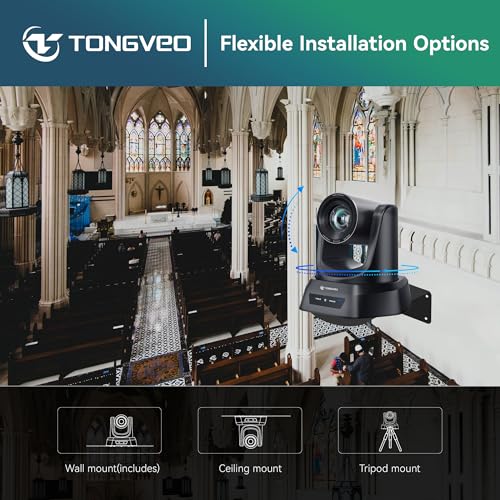 TONGVEO 4K AI Auto Tracking PTZ Conference Camera System with Bluetooth Speakerphone & Microphone, 20X Optical Zoom, USB3.0 HDMI LAN PoE Power Camera for Church Worship, Meetings, Streaming - color: Onyx