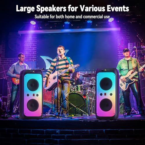 600W Peak Extra-Large Party Speaker with 2 Wireless Microphones, Big Bluetooth PA Speaker with Deep Bass, Dual 10" Woofers, 3.5" Tweeters & LED for Backyard Parties, BBQs, Camping & Outdoor - color: CHARCOAL BLACK