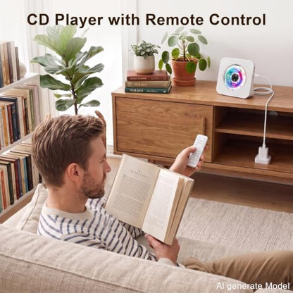 Gueray Portable CD Player with Bluetooth for Home, Hi-Fi Speaker,FM Radio | Plug-in desktop use,2-way Bluetooth mode, 3W speakers,Remote control,sleep timer, A-B repeat,USB/AUX,headphone jack - color: White