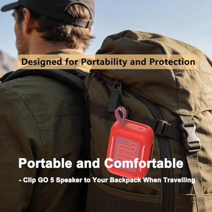 Protective Case for JBL Go 5 Portable Bluetooth Speaker | Accessories Hard Carrying Case and Silicone Cover with Metal Carabiner (Red Case) - color: Red Case