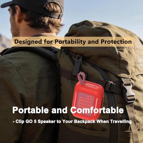 Silicone Cover Case for JBL Go 5 Portable Bluetooth Speaker | Protective Case for Go 5 Speaker, Shockproof Drop-Protection Cover with Carabiner (Red) - color: Red