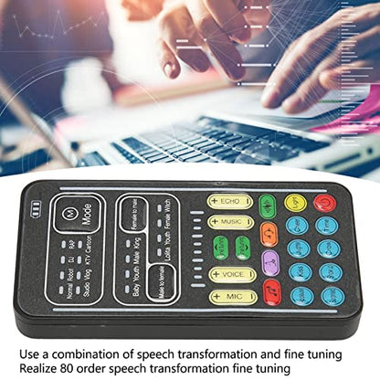 Voice Changer, Portable Handheld Sound Card with Reverb, Gaming Voice Modulator for Live Streaming, Real Time Vocal Effects, Multifunction Audio Mixer for PC Desktop