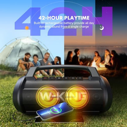 W-King Portable Bluetooth Speaker, 120W Peak Loud Bass Boombox Outdoor - style: D10