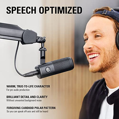 Elgato Wave DX Dynamic XLR Microphone, Cardioid Pattern | Speech-optimized capsule, Room noise rejection, No signal booster needed, Swivel mount included, Broadcast-ready