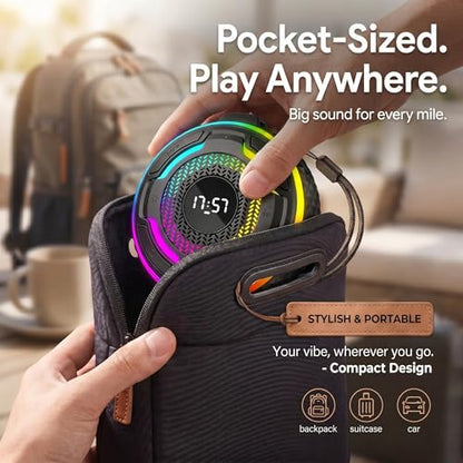 Waterproof Speaker Bluetooth,Portable Magnetic IPX7 Shower Speaker with 360° Surround Sound 10W, Bluetooth 5.3, Mic & LED Light, Hook & Lanyard, 12H Playtime for Bathroom, Outdoor, Beach （black）