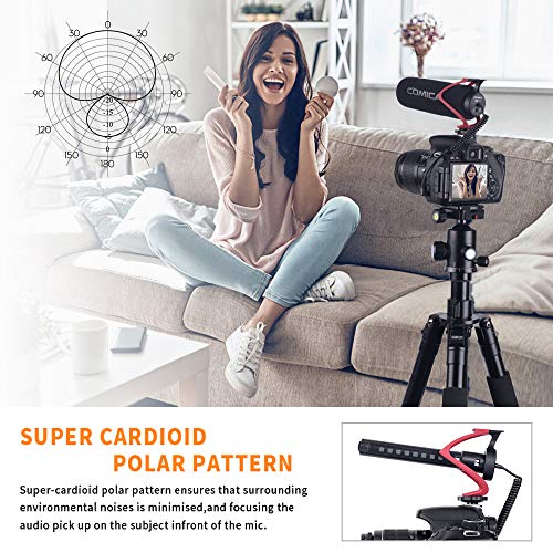 COMICA CVM-V30 LITE Video Microphone,Super-Cardioid Condenser On-Camera Shotgun Microphone for Canon Nikon Sony Panasonic DSLR Cameras,Mic for iPhone Android Smartphone with 3.5mm Jack(Red) - color: Red