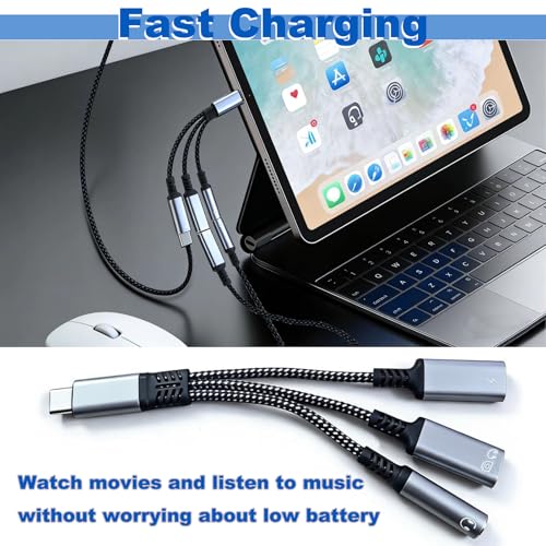 2 Pcs 3-in-1 USB-C to 3.5mm Headphone and Charger Adapter, Dual Type C Aux Splitter for iPhone 15/16 Pro/Max/Plus, Samsung Galaxy S22/S23/S24 Ultra, Huawei Mate 40/30/20