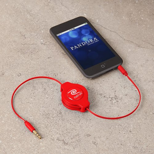 ReTrak Retractable AUX 3.5mm Audio Cable, Red (ETCABLE35RED) - color: Red, size: 5- Feet