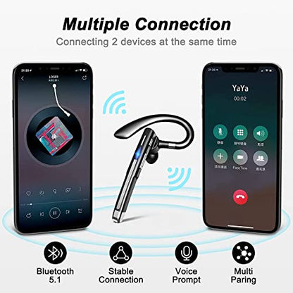 Single Bluetooth Headset, Business Wireless Earbud Bluetooth Earpiece V5.3 Hands-Free Earphones with Mic, Compatible for iPhone Cell Phones Driving/Business/Office