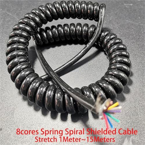 1pcs 8Core Spring Spiral Shielded Cable - 0.3sqmm Telescopic Wire (1 to 15m) - Durable & Flexible Coiled Extension Cord(Stretch 8Meters) - size: Stretch 8Meters