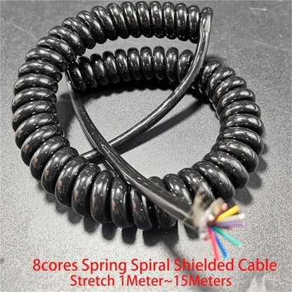 1pcs 8Core Spring Spiral Shielded Cable - 0.3sqmm Telescopic Wire (1 to 15m) - Durable & Flexible Coiled Extension Cord(Stretch 13Meters) - size: Stretch 13Meters