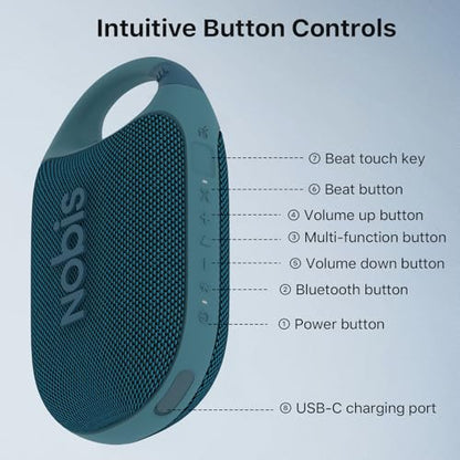 NOBIS Clip Portable Bluetooth Speaker, Up to 24H Playtime, IP68 Waterproof | BT 5.3, HD Sound & Custom EQ Via App, Wireless Stereo Pairing, Built-in Carabiner for Outdoor & Travel - color: Blue