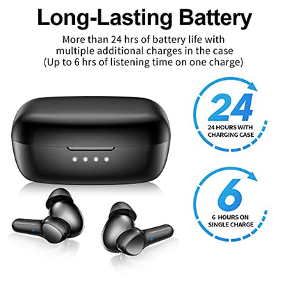 Wireless Earbuds,Bluetooth 5.3 Ear buds Immersive Sound Hi-Fi Stereo IPX8 Waterproof Headsets Premium Deep Bass Headphones with 4 Mics Call Noise Cancelling Earphones for iOS,Android,Workout - Black - color: All Black
