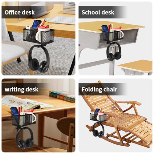 Multifunctional Clamp On Cup Holder Headsets Hanger Organizers for Drinks Phones Headphones Bags with AntiSpill Design - color: White