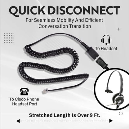 INNOTALK Cisco Phone Headset, Pro Voice Tube Mic Wired Headset with QD Sturdy 9 Ft. Cord Pigtail Adapter, Wired Headphones, Cost Effective Corded Headset - size: VoiceTube-Mono