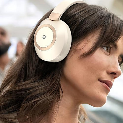 Active Noise Cancelling Headphones, 100H Playtime Headphones Wireless Bluetooth, Bluetooth Headphone with Microphone, Over- Ear Wireless Headphone with Deep Bass for Travel - color: Beige