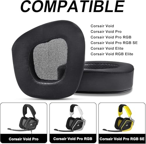 Replacement Ear Pads Cushions for Corsair Void/Void Pro/Pro RGB - Black | Also for Void V2 / RGB SE / Elite / Surround Wired & Wireless Gaming Headsets (Cooling-Gel & Noise Isolation Foam) - style: Cooling-gel