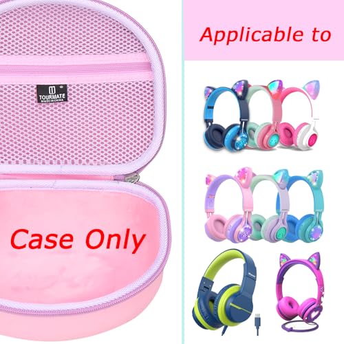 Tourmate Hard Travel Case for Riwbox CT-7 CT-7S / iClever HS01 / FosPower Cat Ear LED Light Kids Wireless Headphones, Protective Carrying Storage Bag（Box for Sale） (Purple&Pink) - color: Purple&Pink