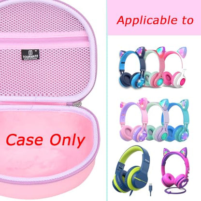 Tourmate Hard Travel Case for Riwbox CT-7 CT-7S / iClever HS01 / FosPower Cat Ear LED Light Kids Wireless Headphones, Protective Carrying Storage Bag（Box for Sale） (Purple&Pink) - color: Purple&Pink