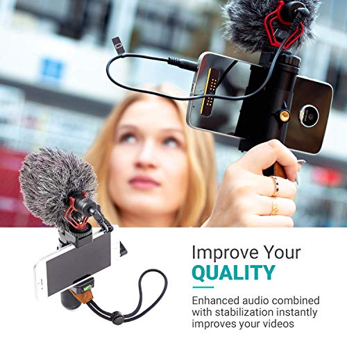 Movo Smartphone Video Rig with Shotgun Microphone, Grip Handle, Wrist Strap for iPhone 5, 5C, 5S, 6, 6S, 7, 8, X, XS, XS Max, 11, 11 Pro, Samsung Galaxy, Note and More