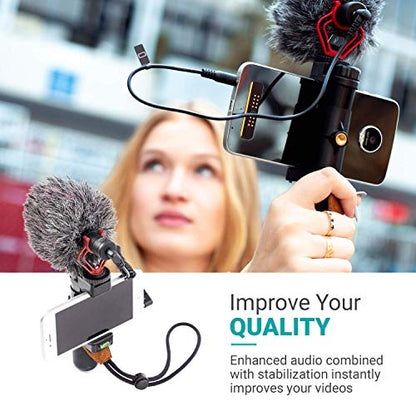 Movo Smartphone Video Rig with Shotgun Microphone, Grip Handle, Wrist Strap for iPhone 5, 5C, 5S, 6, 6S, 7, 8, X, XS, XS Max, 11, 11 Pro, Samsung Galaxy, Note and More