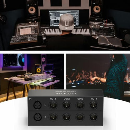 4-Way Balanced XLR Splitter Box, Passive Stereo 2-In-8-Out Audio Distributor for Studio, Live, Mixer, Amplifier, Preamps, Powered Speaker