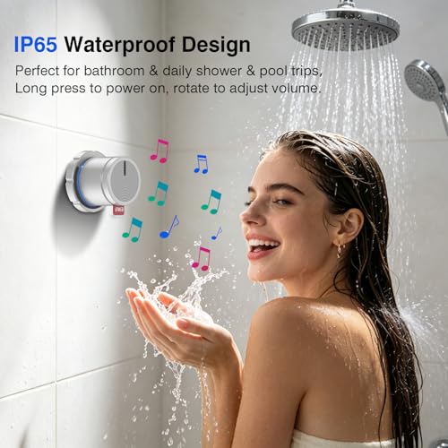 EWA Shower Speaker ,Magnetic Volume Knob Bluetooth Speaker with Phone Stand,Metal Portable Wireless Mini Speakers Waterproof ,for Bathroom Gym Home Kitchen,Birthday Gifts for Adults Teens - color: Silver