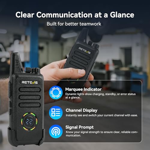 Retevis RT22S Walkie Talkies with Earpiece, Shatterproof Hidden Display | Compact, 22 Channel Portable FRS Two-Way Radio with Signal Prompt VOX 6 Bundle Pack for Adult, Hospitality, School, Retail