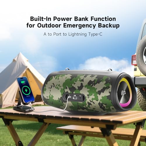 TAZATA Portable Loud Bluetooth Speaker, 90W (Peak) Large Subwoofer Speakers Wireless Bluetooth 5.3 with Powerbank USB Charge Out,Rugged Outdoor for Party,Beach,Golf,Pool,Shower,Valentines Day Gifts - color: CAMO