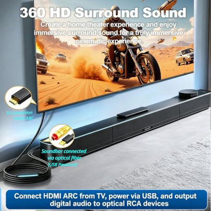 HDMI ARC to Optical Audio Converter Cable for TV, 5FT ARC to Toslink SPDIF Audio Extractor for Soundbar, AV Receiver & Home Theater, Supports PCM/LPCM, Dolby Digital & DTS 5.1, USB Powered