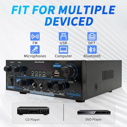 KG AK55 PRO Home Audio Amplifier Receiver — Dual-Channel (Max 500W / RMS 25W x 2) Stereo Amplifier, Bluetooth 5.0 Speaker Amp, Supports FM Radio/USB/SD Card Playback, Includes Remote Control - size: 500W 2-Channel