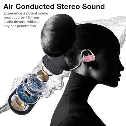 Purity Air Open Ear Headphones - True Air Conduction Wireless Bluetooth Open Ear Earbuds with Dual Mic for iPhone/Android - Secured Long Wearing Comfort, Sports Sweat Resistant (BMDS158) - color: Bubblegum Dots