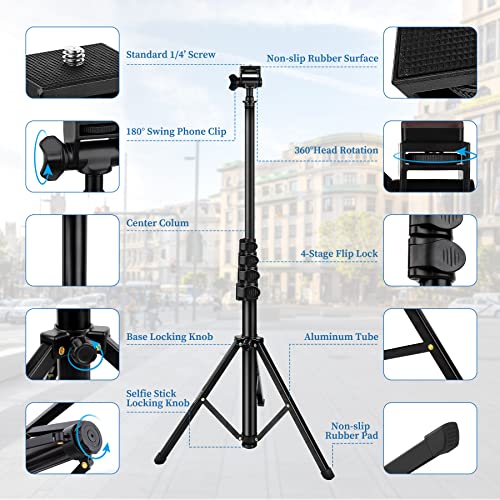 Phone Tripod Stand, 70" Selfie Stick Cell Phone Tripod with Remote | Phone Holder/Carry Bag, Aluminum Alloy Selfie Stick Tripods, Compatible with iPhone Samsung GoPro Smartphone - size: 70 Inch