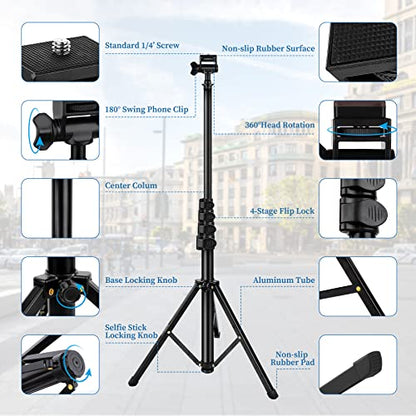 Phone Tripod Stand, 70" Selfie Stick Cell Phone Tripod with Remote | Phone Holder/Carry Bag, Aluminum Alloy Selfie Stick Tripods, Compatible with iPhone Samsung GoPro Smartphone - size: 70 Inch