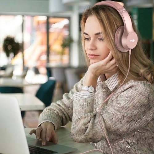 Wired Over-Ear Headphones, Mic, 3.5mm Jack, USB-C Adapter, Gold | Foldable over-ear headphones with soft cushions, inline mic, 3.5mm jack, and USB-C adapter for school, office, and travel. - color: Gold