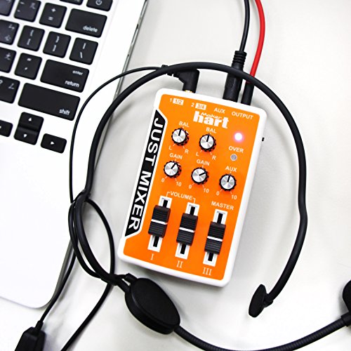JUST MIXER Audio/DJ Mixer - Battery/USB Powered Portable Pocket Audio Mixer w/ 3 Stereo Channels (3.5mm) Plus On/Off Switch (Orange) - color: Orange