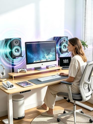 suptek Clamp-on Speaker Stand Desk Mount, Height Adjustment, Swivel, Tilt, 9.6 x 8.8 in Trays, Universal Audio Holders for Bookshelf Speakers, Elevated Sound, Against the Wall, 2 Pack, Black, SDM001KT - color: Black, size: Tilt Speaker Stands Against the