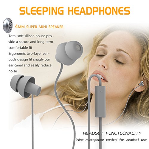MAXROCK (TM Unique Total Soft Silicon Sleeping Headphones Earplugs Earbuds with Mic for Cellphones,Tablets and 3.5 mm Jack Plug (Grey) - color: Gray