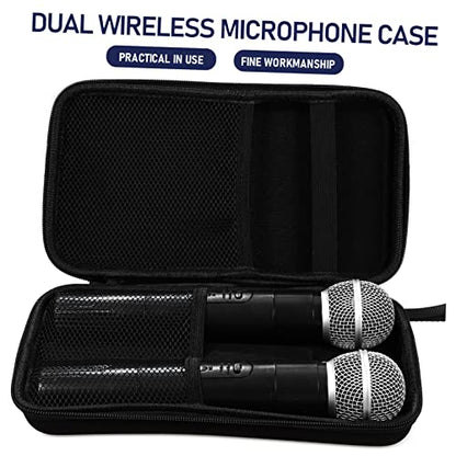 Toddmomy Portable Hard Shell Microphone Storage Case with Two Internal Slots Padded Dividers and Receiver Compartment Protective Mic Carrying Bag for Travel and Accessories Organization