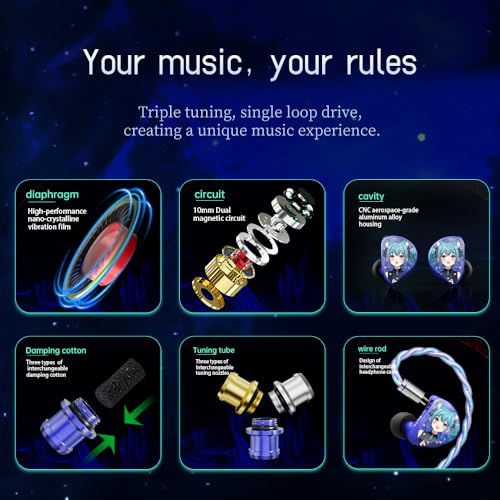 CVJ Aria in Ear Monitors Headphone IEM Earphone HiFi Wired Earbuds with High-Performance Nano-Crystalline Coating Diaphragm+CCAW Voice Coil, Silver-Plated Copper Wire for Audiophiles/Musicians/Singer - color: Aria Character, style: no Mic
