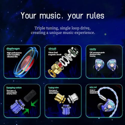 CVJ Aria in Ear Monitors Headphone IEM Earphone HiFi Wired Earbuds with High-Performance Nano-Crystalline Coating Diaphragm+CCAW Voice Coil, Silver-Plated Copper Wire for Audiophiles/Musicians/Singer - color: Aria Character, style: no Mic