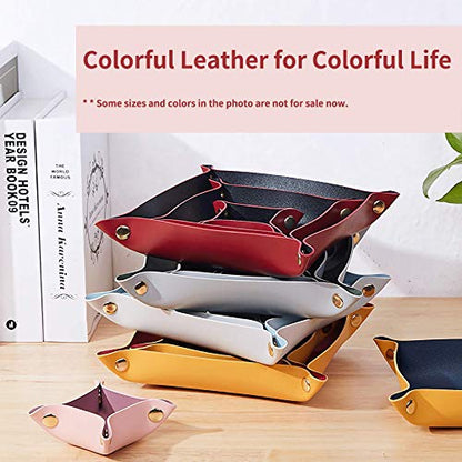 Faux Leather Valet Tray, Yellow + Navy Blue | Travel Nightstand Organizer, Small Jewelry Catchall, For Candy Key Phone Wallet Glasses Headphone Watch - color: Yellow + Navy Blue